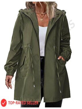 Plus Size Long Waterproof Polyester Rain Jacket Hooded Windbreaker